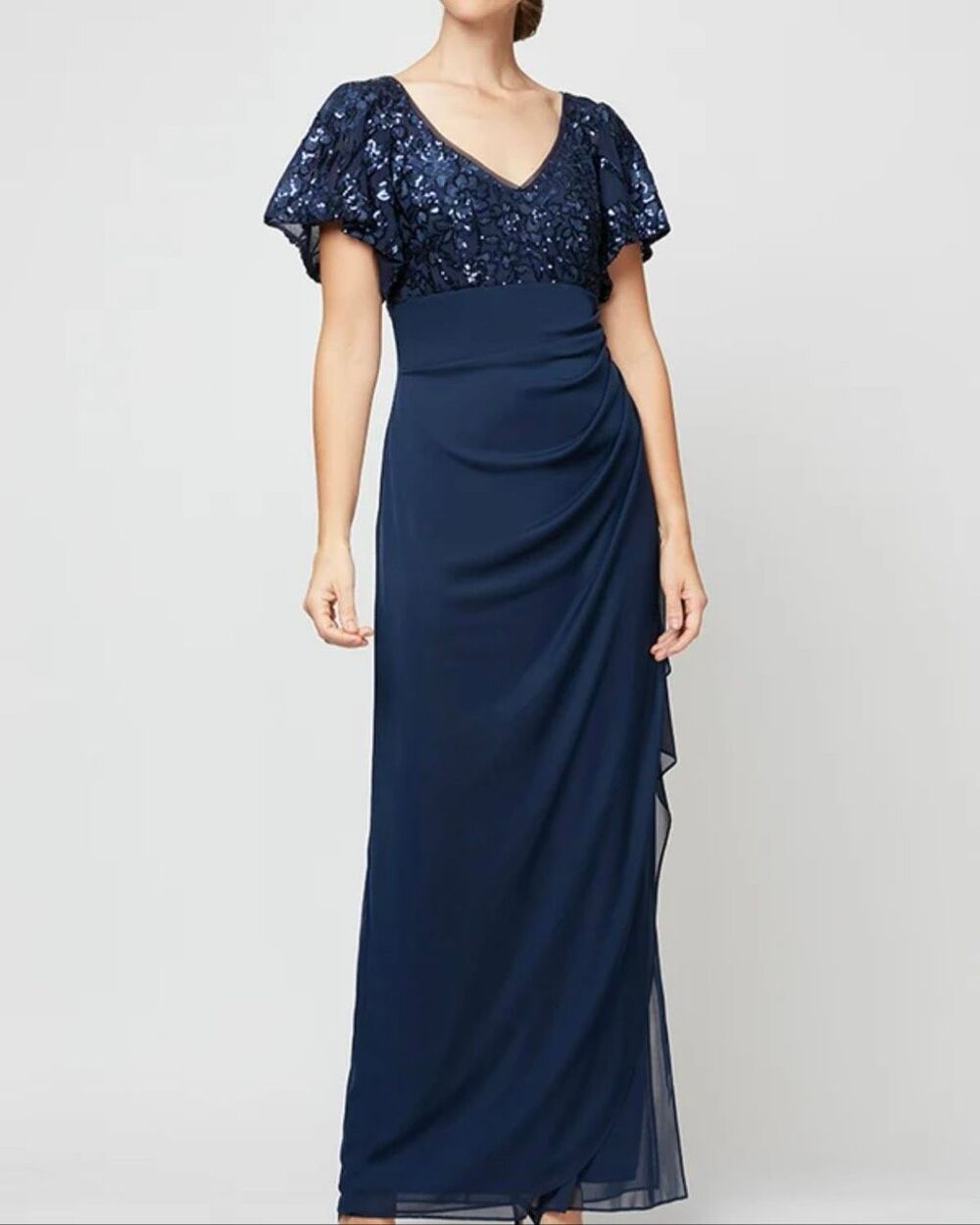 Alex Evenings Irene embroidered sequins navy blue  gown size 14